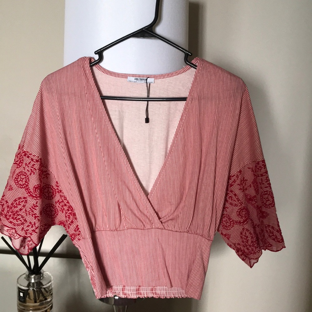 Zara red and white top